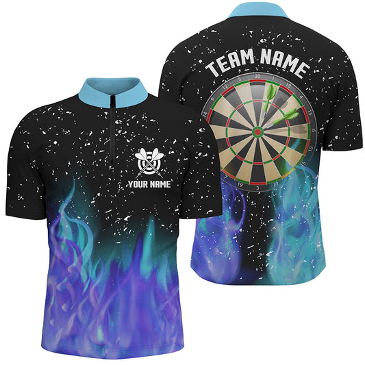 Maxcorners 3D Blue And Purple Fire Dartboard Men Darts Polo Shirts Custom Dart Shirts For Team Dart Jerseys
