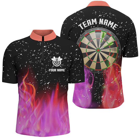 Maxcorners 3D Red And Pink Fire Dartboard Men Darts Polo Shirts Custom Dart Shirts For Team Dart Jerseys