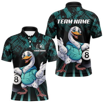 Maxcorners Black And Teal Grunge 8 Ball Pool Billiard Shirt For Men Custom Funny Duck Pool Team Jersey LM0404