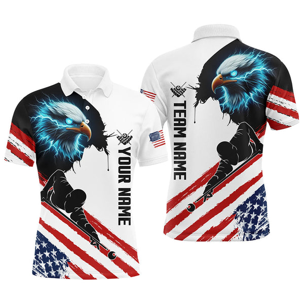 Maxcorners Personalized Eagle American Flag Billiard Player Shirts For Men Custom Patriotic Billiard Jerseys  LM1809