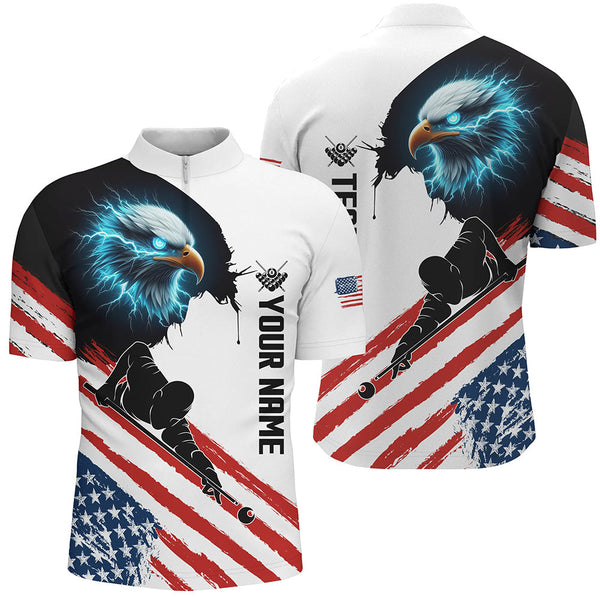 Maxcorners Personalized Eagle American Flag Billiard Player Shirts For Men Custom Patriotic Billiard Jerseys  LM1809