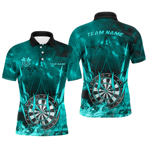 MaxCorners Dart Cyan Fire Flame Customized Name, Team Name 3D Polo Shirt For Men