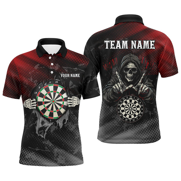 Maxcorners Darts Red And Black Death Skeleton Customized Name, Team Name 3D Polo Shirt