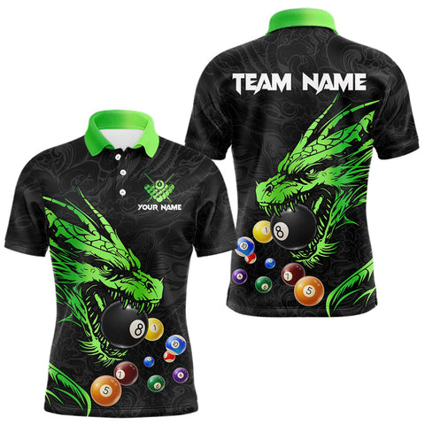 Maxcorners Personalized Green Black 3D Dragon Billiard Balls Pool Shirt For Men, Billiard League Team Jersey TU0807