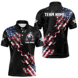 Maxcorners Customized Grunge US Flag Smoke Billiard Polo & 1/4 Zip For Men, Patriotic 8 Ball Pool Team Jersey TU0508