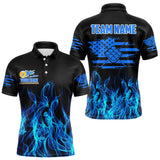 Maxcorners Blue Flaming US Flag 9 Ball Billiard Shirt For Men Custom Patriotic Pool Player Team Jersey TU0508