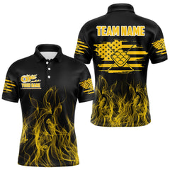 Maxcorners Yellow Flaming US Flag 9 Ball Billiard Shirt For Men Custom Patriotic Pool Player Team Jersey TU0508