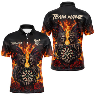 Maxcorners Personalized Flaming Gothic Skeleton With Wings Darts Shirts For Men Custom Couple Darts Jersey