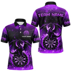 Maxcorners Darts Dragon Fire Flame 3D Printed Darts Shirts For Men Custom Team League Darts Jerseys |Purple MT0609