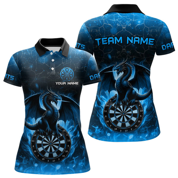 Maxcorners Darts Dragon Fire Flame 3D Printed Darts Shirts For Men Custom Team League Darts Jerseys |Blue MT0609
