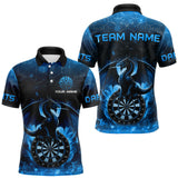 Maxcorners Darts Dragon Fire Flame 3D Printed Darts Shirts For Men Custom Team League Darts Jerseys |Blue MT0609
