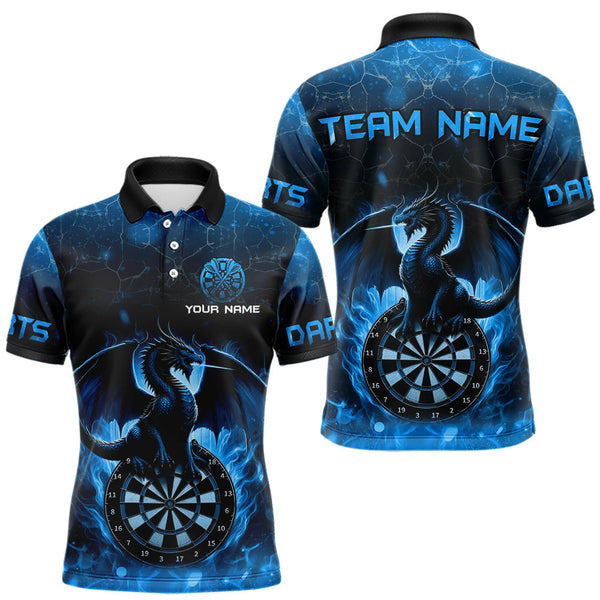 Maxcorners Darts Dragon Fire Flame 3D Printed Darts Shirts For Men Custom Team League Darts Jerseys |Blue MT0609