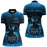 Maxcorners Darts Dragon Fire Flame 3D Printed Darts Shirts For Men Custom Team League Darts Jerseys |Blue MT0609