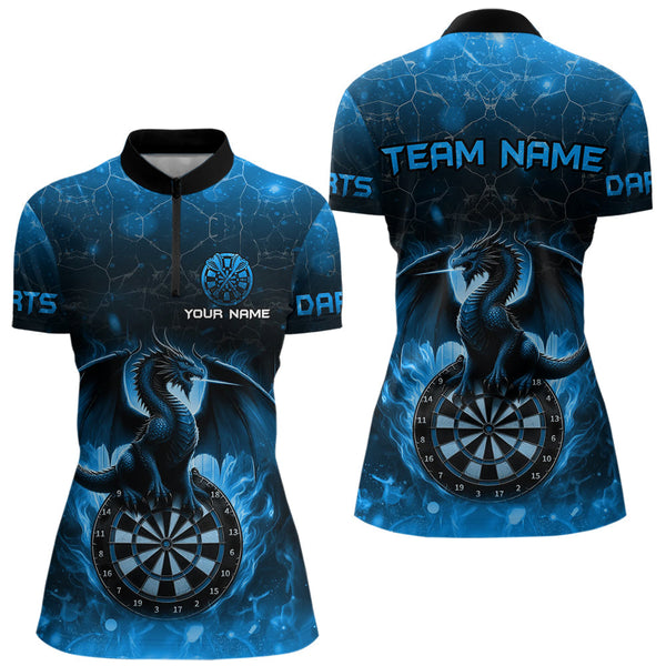Maxcorners Darts Dragon Fire Flame 3D Printed Darts Shirts For Men Custom Team League Darts Jerseys |Blue MT0609