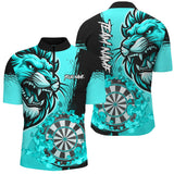 Maxcorners Turquoise Funny Darts Flame Lion Custom Polo & 1/4 Zip, Personalized Men Dart Shirts Dart Jerseys