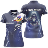 Maxcorners Billiard Skeleton Thunder Lighting Personalized Blue Men Polo Shirts, Billiards Jerseys Uniform