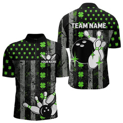 Maxcorners Green Shamrock Grunge Us Flag Patriotic Bowling Shirts For Men And Women Custom St Patrick Day Bowling Jersey