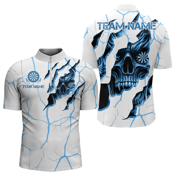Maxcorners Personalized Skull White Blue Grunge Darts Polo & Quarter-Zip For Men Custom Dart Team Jerseys Lm0803