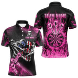 Maxcorners Fire Flame Darts Board American Flag Skull Dart Shirts For Men Custom Darts Team Jerseys |Pink LM1109
