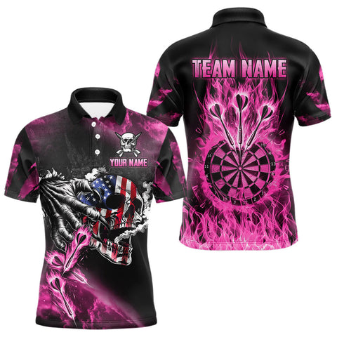 Maxcorners Fire Flame Darts Board American Flag Skull Dart Shirts For Men Custom Darts Team Jerseys |Pink LM1109