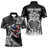 Maxcorners Fire Flame Darts Board American Flag Skull Dart Shirts For Men Custom Darts Team Jerseys |Grey LM1109