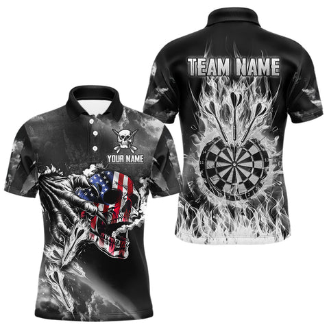 Maxcorners Fire Flame Darts Board American Flag Skull Dart Shirts For Men Custom Darts Team Jerseys |Grey LM1109