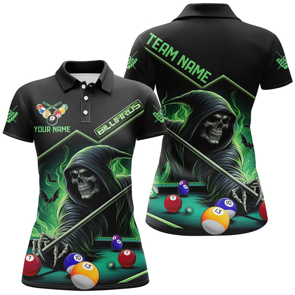 Maxcorners Funny Green Death Skeleton Play Pool Custom 3D Printed Billiard Shirts For Women Billiard Jerseys