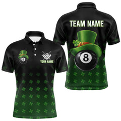 Maxcorners Black And Green 8 Ball Pool Shamrock Billiard Shirt For Men Custom St Patrick Day Billiard Jersey LM0901