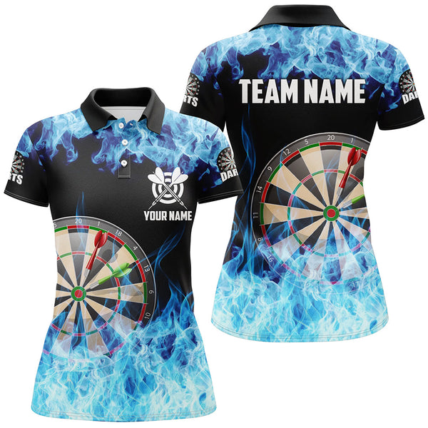 Maxcorners Blue Fire Flame Dartboard Women Darts Polo Shirts Custom Darts Shirts For Team Dart Jerseys