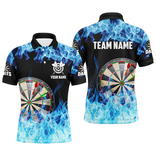 Blue Fire Flame Dartboard Men Darts Polo Shirts