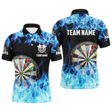 Maxcorners Blue Fire Flame Dartboard Men Darts Polo Shirts Custom Darts Shirts For Team Dart Jerseys