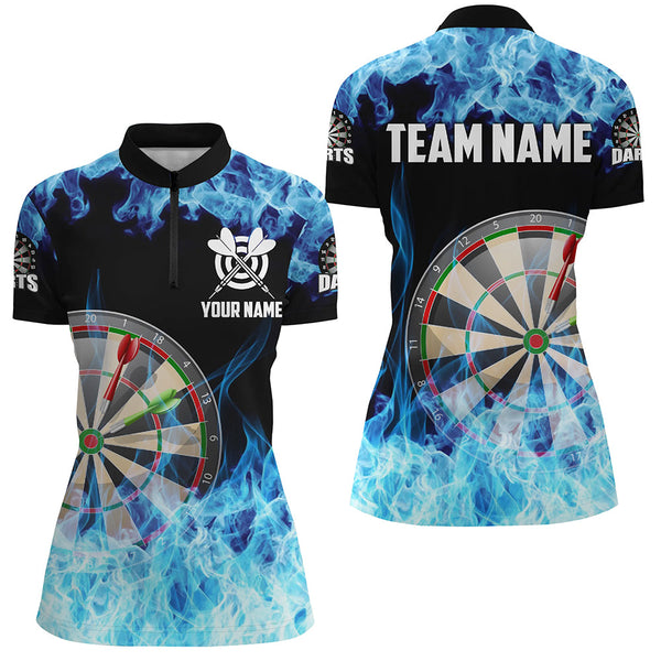 Maxcorners Blue Fire Flame Dartboard Men Darts Polo Shirts Custom Darts Shirts For Team Dart Jerseys