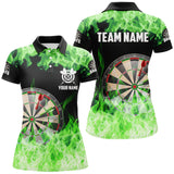 Maxcorners Green Fire Flame Dartboard Women Darts Polo Shirts Custom Darts Shirts For Team Dart Jerseys