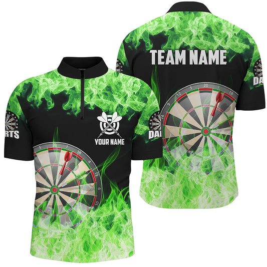 Maxcorners Green Fire Flame Dartboard Men Darts Polo Shirts Custom Darts Shirts For Team Dart Jerseys