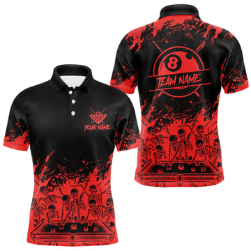 Maxcorners Black And Red Funny Skeleton Billiard Shirts For Men Custom 8 Ball Pool Billiard Team Jersey