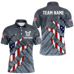 Maxcorners American Flag Grey Grunge Darts Polo & Quarter Zip Custom Dart Shirt For Men Patriotic Dart Jersey MT1110