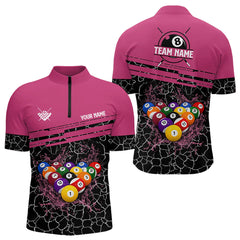 Maxcorners Personalized Pink Pool Balls Crack Pattern Men Billiard Shirts Custom Billiard Jerseys For Team