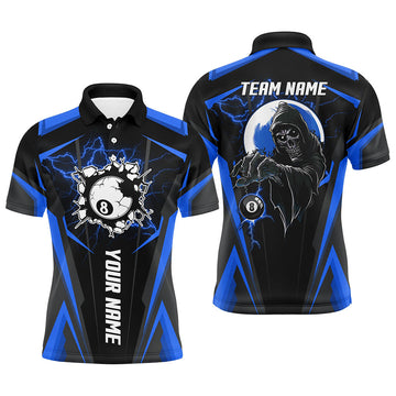 Maxcorners Blue Billiard Grim Reaper Shirts Men And Women Billiard Polo & 1/4 Zip Shirts Billiard Team Jerseys