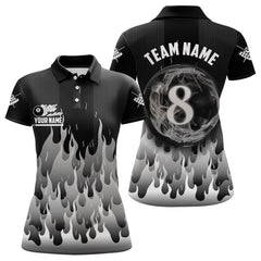 Maxcorners Black And Grey Flaming 8 Ball Pool Men Billiard Polo & 1/4 Zip Custom Pool Team Player Jersey LM2206