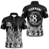 Maxcorners Black And Grey Flaming 8 Ball Pool Men Billiard Polo & 1/4 Zip Custom Pool Team Player Jersey LM2206
