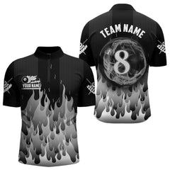 Maxcorners Black And Grey Flaming 8 Ball Pool Men Billiard Polo & 1/4 Zip Custom Pool Team Player Jersey LM2206