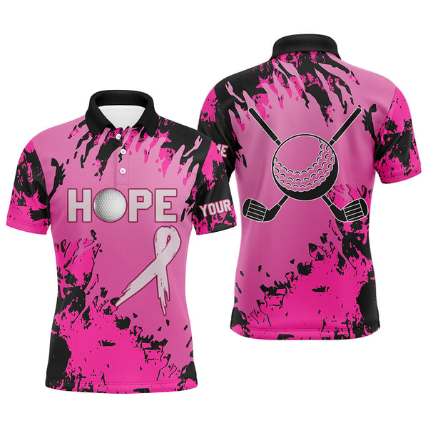 Maxcorners Breast Cancer Awareness Custom Pink Camo Men Golf Polo Shirts, Golf Outfit For Men, Golfing Gift