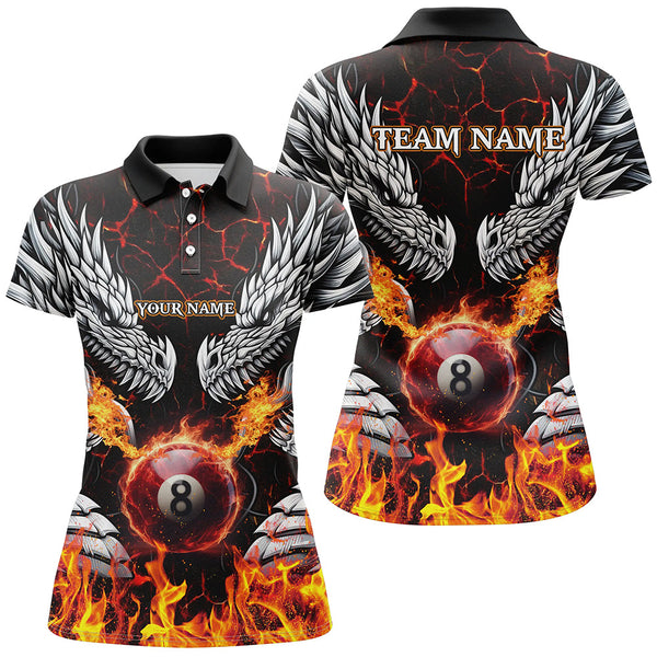 Maxcorners Personalized Twin Dragons Fire Flame 8 Ball Pool Men Billiard Shirts Team League Billiard Jerseys