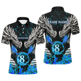 Maxcorners Personalized Twin Dragons Blue Flaming 8 Ball Pool Men Billiard Shirt Team League Billiard Jerseys