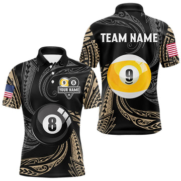 Maxcorners Personalized 8 Ball 9 Ball Tribal Billiard Shirt For Men Custom Pool Team Jersey Polo & 1/4 Zip LM2704