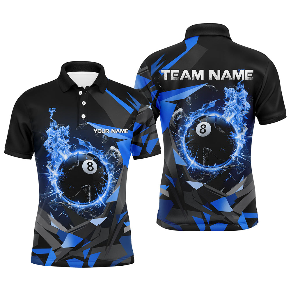 MaxCorners Billiard Blue 8 Ball Pool Fire Break Glass Customized Name, Team Name 3D Polo Shirt