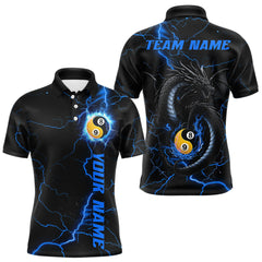 Maxcorners Black And Blue Yin Yang 8 & 9 Ball Lightning Custom Dragon Billiard Shirt For Men, Pool Team Jersey MT1007