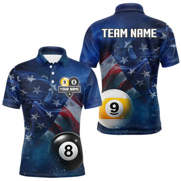 Maxcorners American Flag Blue Galaxy 8 Ball & 9 Ball Billiard Shirt For Men Custom Patriotic Pool Team Jersey LM0410