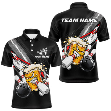 Maxcorners Funny Beer Bowling Jersey For Men Custom Black Bowling Drinking Team Shirts Polo & 1/4 Zip \| Red