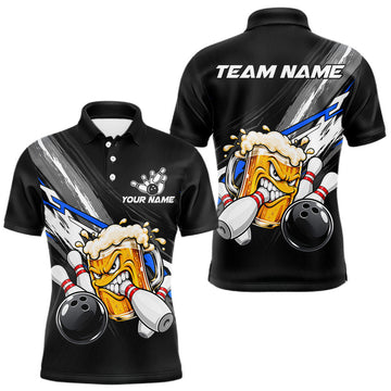 Maxcorners Funny Beer Bowling Jersey For Men Custom Black Bowling Drinking Team Shirts Polo & 1/4 Zip \| Blue